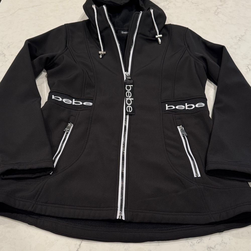 Bebe Black Jacket with White Zipper Accents